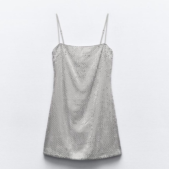 Zara Dresses & Skirts - Zara Beaded Mini Dress Silver